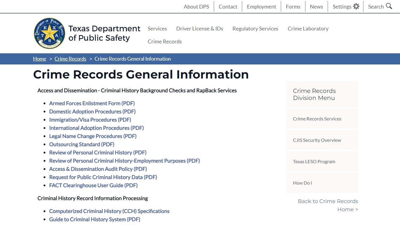 Crime Records General Information | Department of Public Safety